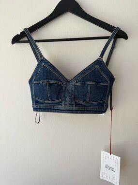 Alexander McQueen Blue Denim Corset Bralette. Size 38 Italian. NWT